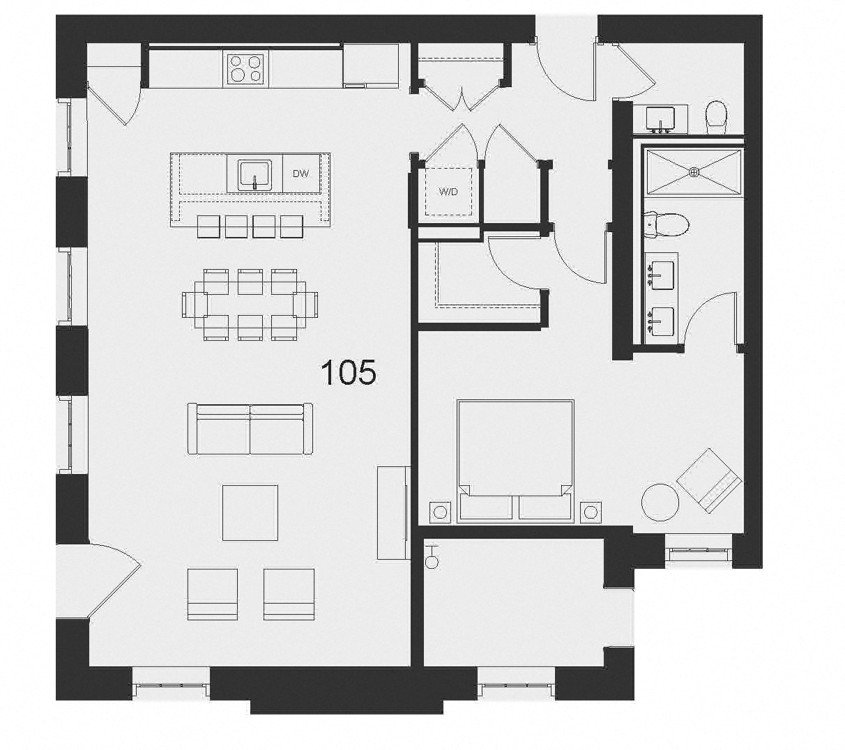 Floor plan for 2 beds, 2 baths